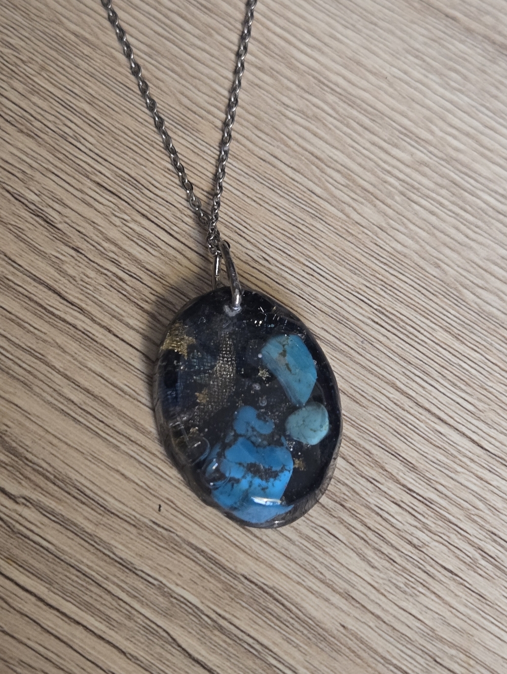Galaxy Turquoise Blue Resin Pendant Necklace - Women's Jewelry